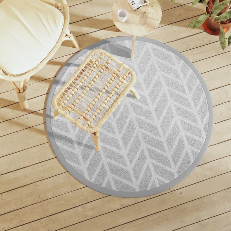 Casa si Gradina - Textile si covoare - Covoare - Covoare casa - Covor de exterior, gri deschis și alb, diametru 120 cm, PP - Infinity.ro