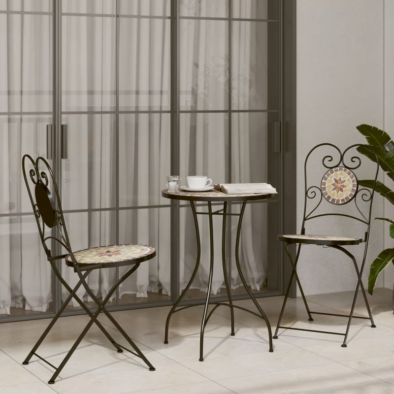 Casa si Gradina - Gradina si terasa - Mobilier exterior - Seturi mobila gradina - Set de bistro cu mozaic, fier și ceramica, cărămiziu și alb - Infinity.ro