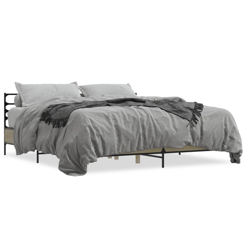 Casa si Gradina - Mobilier - Paturi si accesorii - Paturi - Cadru de pat, stejar sonoma, 200x200cm, lemn prelucrat si metal - Infinity.ro