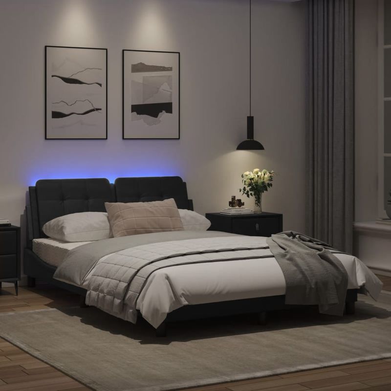 Casa si Gradina - Mobilier - Paturi si accesorii - Paturi - Cadru de pat cu lumini LED, negru, 140x200 cm, piele ecologica - Infinity.ro