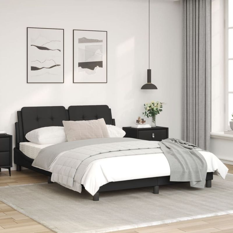 Casa si Gradina - Mobilier - Paturi si accesorii - Paturi - Cadru de pat cu lumini LED, negru, 140x200 cm, piele ecologica - Infinity.ro