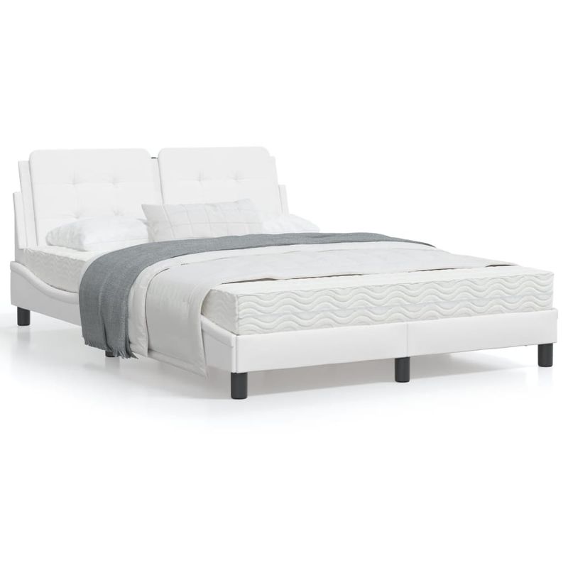 Casa si Gradina - Mobilier - Paturi si accesorii - Paturi - Cadru de pat cu lumini LED, alb, 140x190 cm, piele ecologica - Infinity.ro