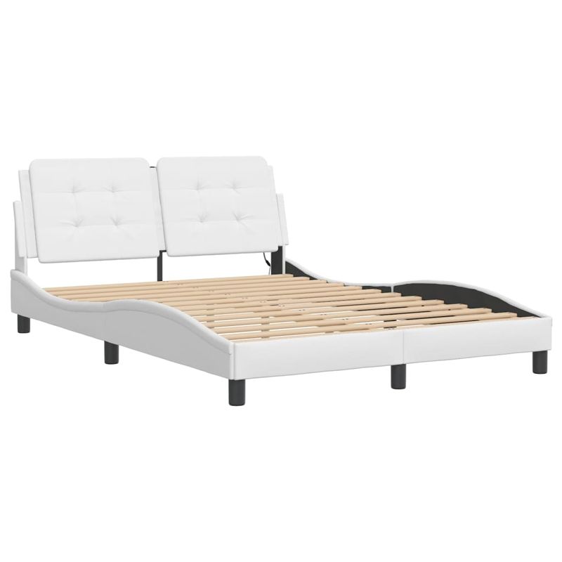 Casa si Gradina - Mobilier - Paturi si accesorii - Paturi - Cadru de pat cu lumini LED, alb, 140x190 cm, piele ecologica - Infinity.ro