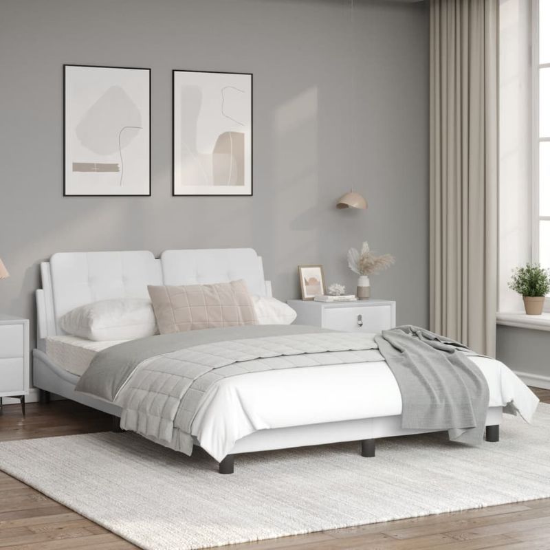 Casa si Gradina - Mobilier - Paturi si accesorii - Paturi - Cadru de pat cu lumini LED, alb, 140x190 cm, piele ecologica - Infinity.ro