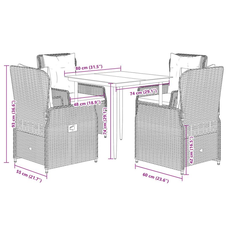 Casa si Gradina - Gradina si terasa - Mobilier exterior - Seturi mobila gradina - Set mobilier de gradina cu perne, 5 piese, gri, poliratan - Infinity.ro