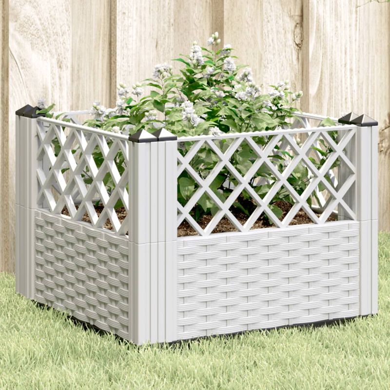 Casa si Gradina - Gradinarit si plante - Plante si ghivece - Ghivece si suporturi - Jardiniera de gradina cu tarusi, alb, 43,5x43,5x43,5 cm, PP - Infinity.ro