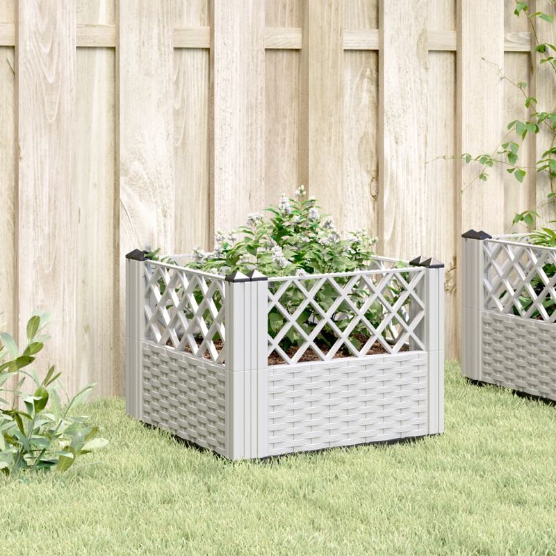 Casa si Gradina - Gradinarit si plante - Plante si ghivece - Ghivece si suporturi - Jardiniera de gradina cu tarusi, alb, 43,5x43,5x43,5 cm, PP - Infinity.ro