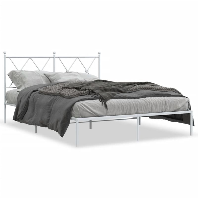 Casa si Gradina - Mobilier - Paturi si accesorii - Paturi - Cadru de pat metalic cu tablie, alb, 135x190 cm - Infinity.ro