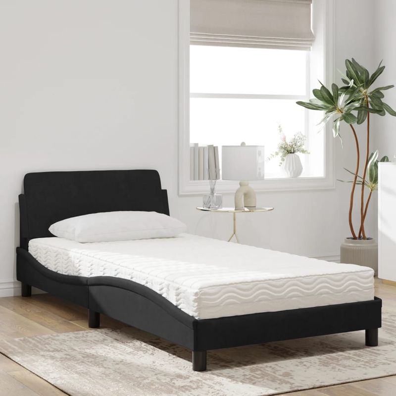 Casa si Gradina - Mobilier - Paturi si accesorii - Paturi - Pat cu saltea, negru, 100x200 cm, catifea - Infinity.ro