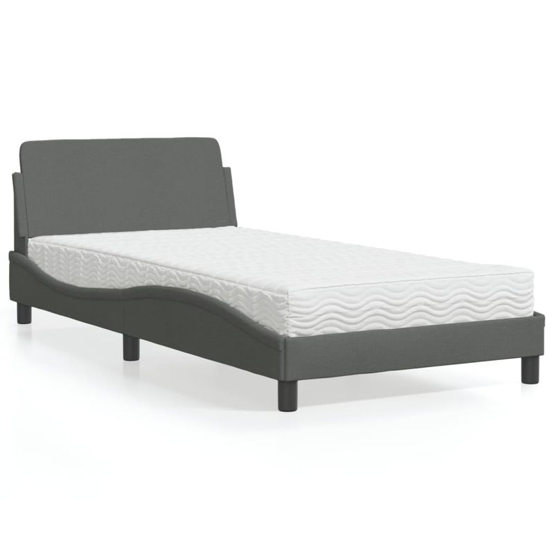 Casa si Gradina - Mobilier - Paturi si accesorii - Paturi - Pat cu saltea, gri inchis, 100x200 cm, textil - Infinity.ro