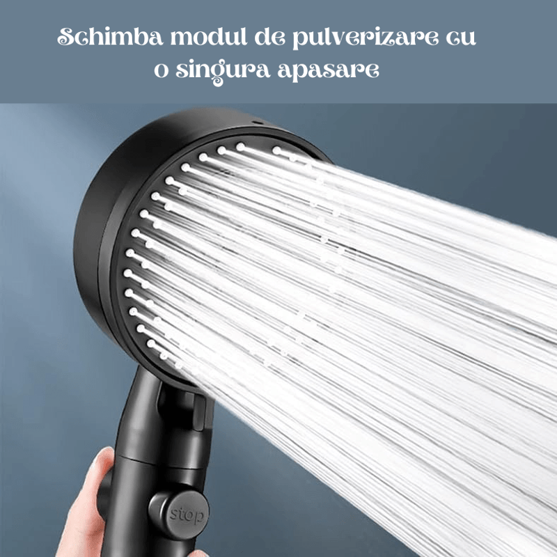 Casa si Gradina - Sanitare - Cazi si cabine de dus - Coloane si seturi de dus - Para de Dus Gadgetry cu 5 Moduri de Pulverizare, cu Elice si Presiune Mare, Comutator ON/OFF, Negru - Infinity.ro