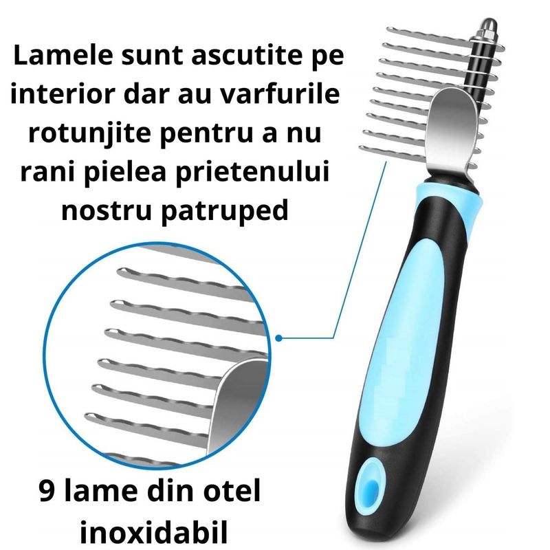 Petshop - Ingrijire si Igiena - Aparate de ingrijire - Alte aparate ingrijire animale - Perie pieptene albastru cu 9 lame de descalcit parul pentru caini si pisici cu par lung sau scurt - Infinity.ro