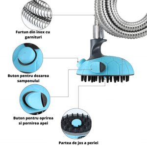 Perie dus cu furtun pentru caini si pisici cu par lung sau scurt cu buton de eliberare a samponului