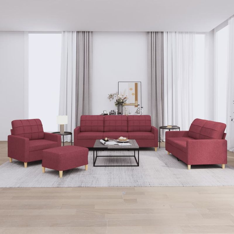 Casa si Gradina - Mobilier - Seturi de mobilier - Seturi living - Set canapea cu perne, 4 piese, rosu vin, material textil - Infinity.ro