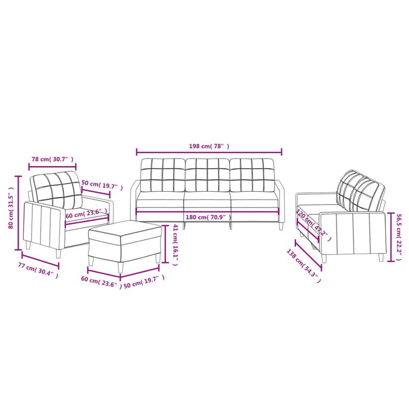 Casa si Gradina - Mobilier - Seturi de mobilier - Seturi living - Set canapea cu perne, 4 piese, rosu vin, material textil - Infinity.ro