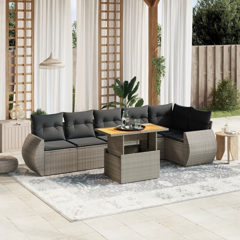 Casa si Gradina - Gradina si terasa - Mobilier exterior - Seturi mobila gradina - Set canapele de gradina, 7 piese, cu perne, gri, poliratan - Infinity.ro