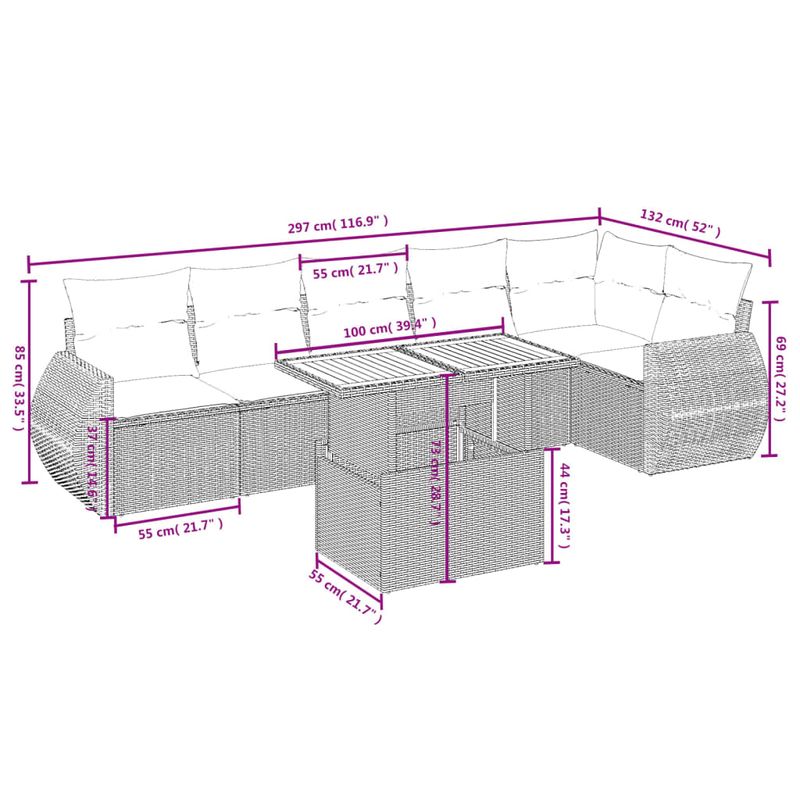 Casa si Gradina - Gradina si terasa - Mobilier exterior - Seturi mobila gradina - Set canapele de gradina, 7 piese, cu perne, gri, poliratan - Infinity.ro