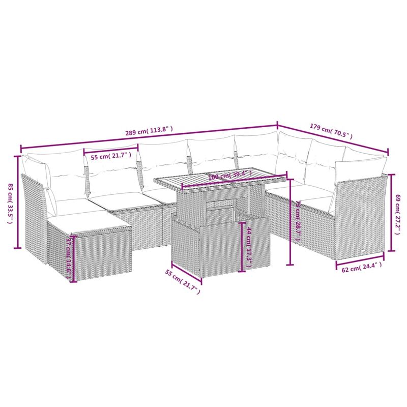 Casa si Gradina - Gradina si terasa - Mobilier exterior - Seturi mobila gradina - Set canapele de gradina, 9 piese, cu perne, gri, poliratan - Infinity.ro