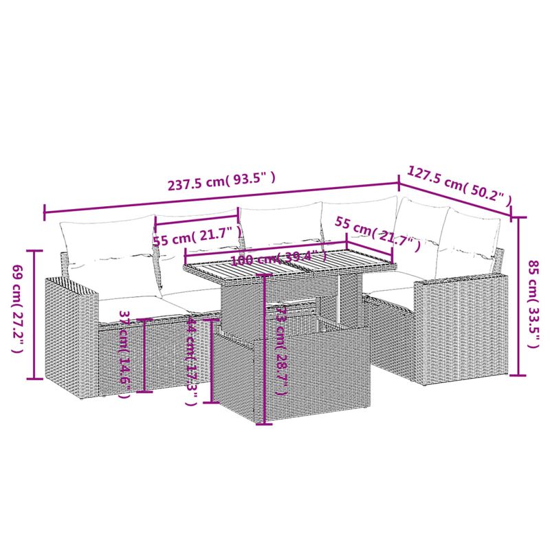 Casa si Gradina - Gradina si terasa - Mobilier exterior - Seturi mobila gradina - Set mobilier gradina cu perne, 6 piese, gri, poliratan - Infinity.ro