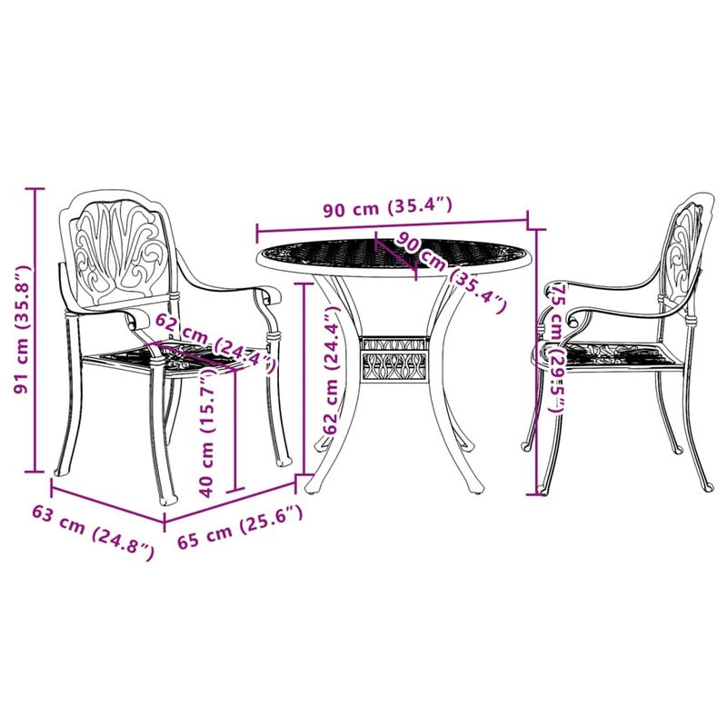 Casa si Gradina - Gradina si terasa - Mobilier exterior - Seturi mobila gradina - Set mobilier bistro, 3 piese, bronz, aluminiu turnat - Infinity.ro