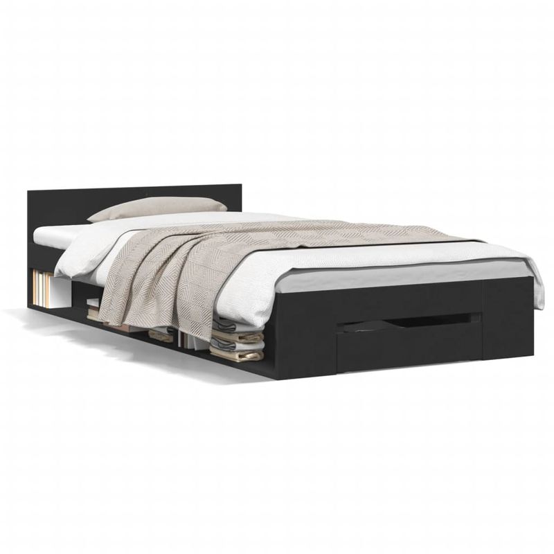 Casa si Gradina - Mobilier - Paturi si accesorii - Paturi - Cadru de pat cu sertar, negru, 100x200 cm, lemn prelucrat - Infinity.ro