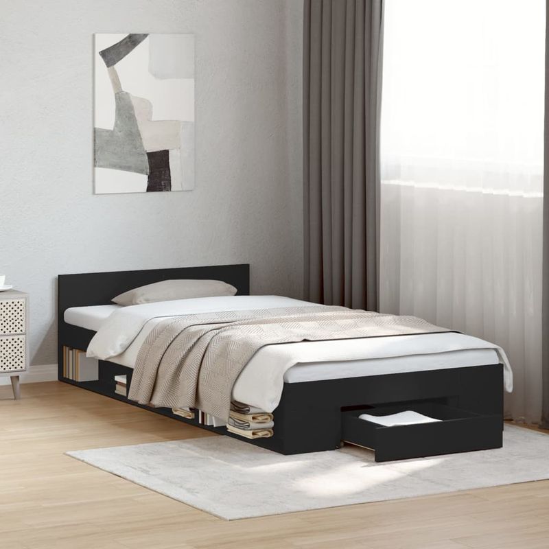Casa si Gradina - Mobilier - Paturi si accesorii - Paturi - Cadru de pat cu sertar, negru, 100x200 cm, lemn prelucrat - Infinity.ro