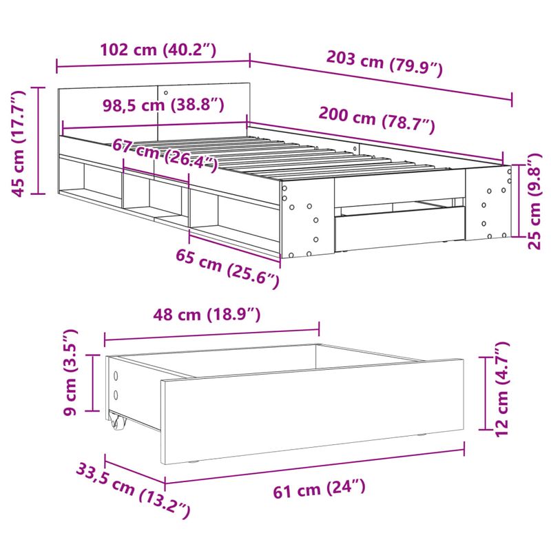 Casa si Gradina - Mobilier - Paturi si accesorii - Paturi - Cadru de pat cu sertar, negru, 100x200 cm, lemn prelucrat - Infinity.ro