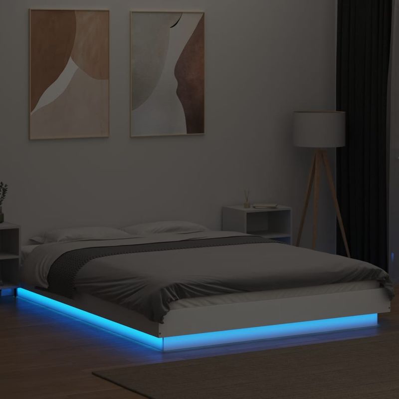 Casa si Gradina - Mobilier - Paturi si accesorii - Paturi - Cadru de pat cu lumini LED, alb, 120x190 cm, lemn prelucrat - Infinity.ro