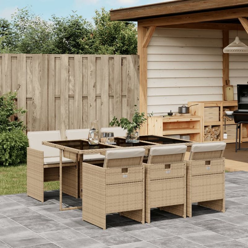 Casa si Gradina - Gradina si terasa - Mobilier exterior - Seturi mobila gradina - Set de masa pentru gradina, 7 piese, cu perne, bej, poliratan - Infinity.ro