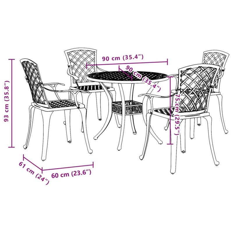 Casa si Gradina - Gradina si terasa - Mobilier exterior - Seturi mobila gradina - Set mobilier de gradina, 5 piese, bronz, aluminiu turnat - Infinity.ro