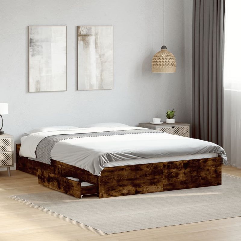 Casa si Gradina - Mobilier - Paturi si accesorii - Paturi - Cadru pat cu sertare stejar fumuriu 140x190 cm lemn prelucrat - Infinity.ro