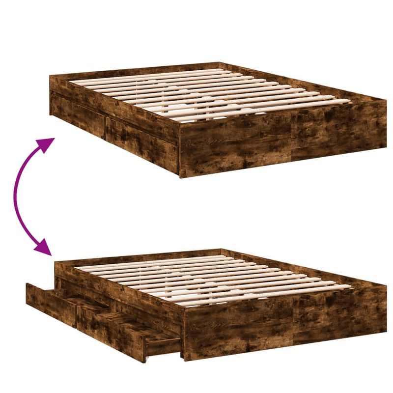 Casa si Gradina - Mobilier - Paturi si accesorii - Paturi - Cadru pat cu sertare stejar fumuriu 140x190 cm lemn prelucrat - Infinity.ro