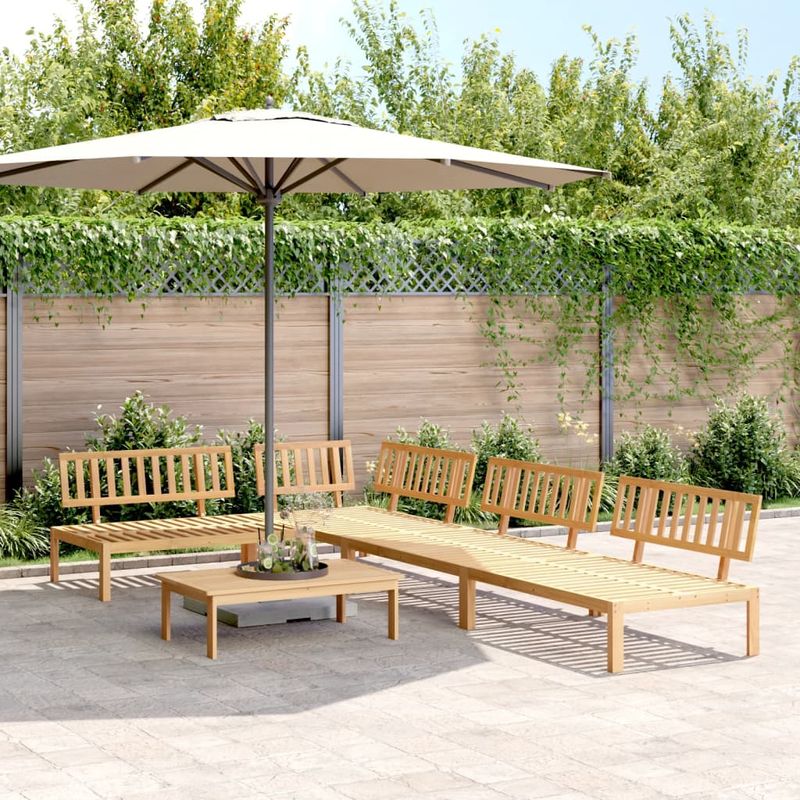 Casa si Gradina - Gradina si terasa - Mobilier exterior - Canapele si fotolii gradina - Set canapea gradina din paleti, 5 piese, lemn masiv de acacia, model 3x mijloc + colț + masă, maro deschis - Infinity.ro