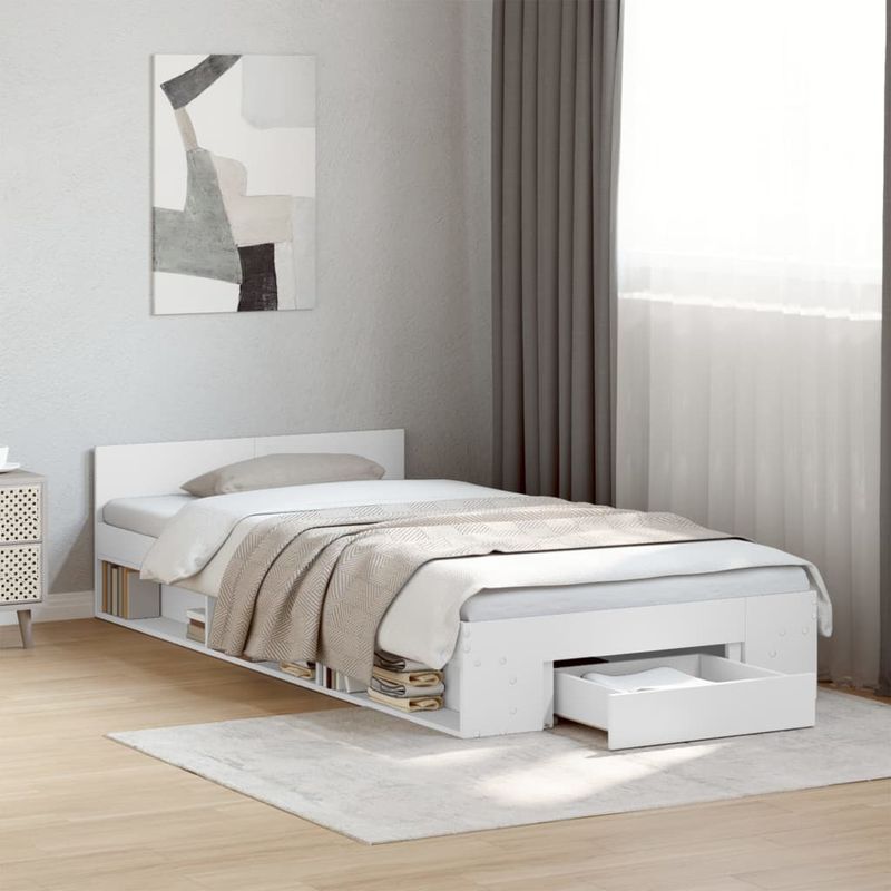 Casa si Gradina - Mobilier - Paturi si accesorii - Paturi - Cadru de pat cu sertar, alb, 75x190 cm, lemn prelucrat - Infinity.ro
