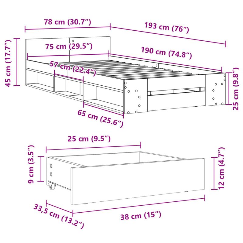 Casa si Gradina - Mobilier - Paturi si accesorii - Paturi - Cadru de pat cu sertar stejar sonoma 75x190 cm lemn prelucrat - Infinity.ro