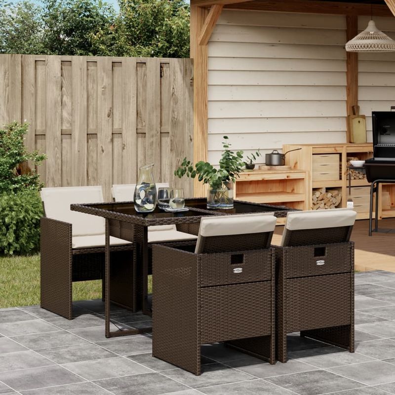 Casa si Gradina - Gradina si terasa - Mobilier exterior - Seturi mobila gradina - Set mobilier de gradina, 5 piese, cu perne, maro, poliratan - Infinity.ro