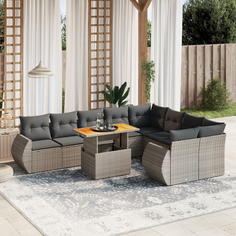 Casa si Gradina - Gradina si terasa - Mobilier exterior - Seturi mobila gradina - Set mobilier de gradina cu perne, 10 piese, gri, poliratan - Infinity.ro