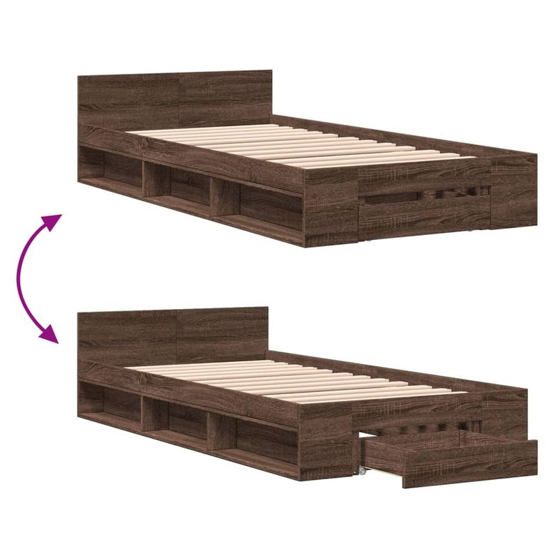 Casa si Gradina - Mobilier - Paturi si accesorii - Paturi - Cadru de pat cu sertar stejar maro 75x190 cm lemn prelucrat - Infinity.ro