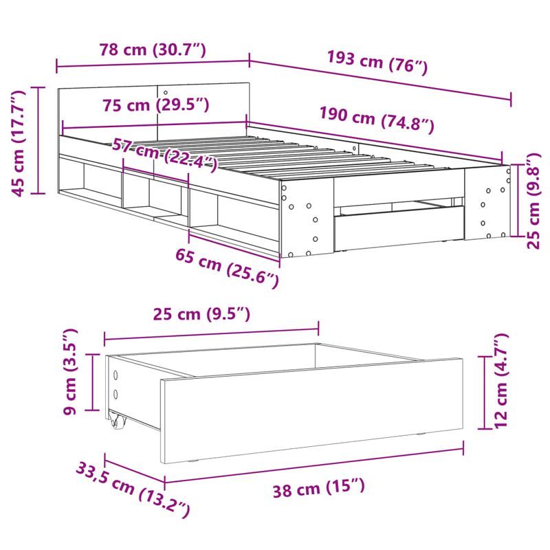 Casa si Gradina - Mobilier - Paturi si accesorii - Paturi - Cadru de pat cu sertar stejar maro 75x190 cm lemn prelucrat - Infinity.ro