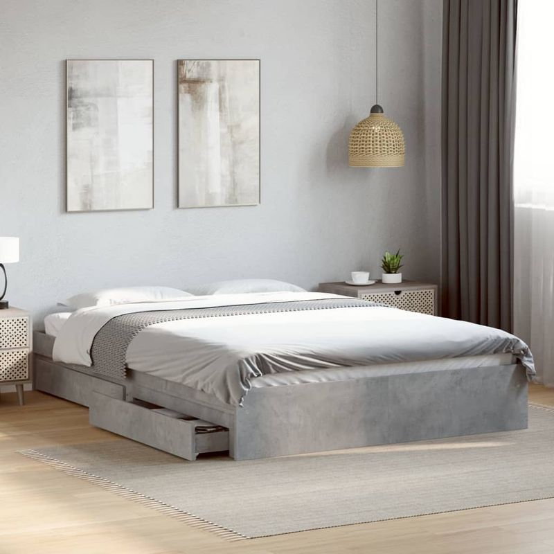 Casa si Gradina - Mobilier - Paturi si accesorii - Paturi - Cadru de pat cu sertare, gri beton, 150x200 cm, lemn prelucrat - Infinity.ro