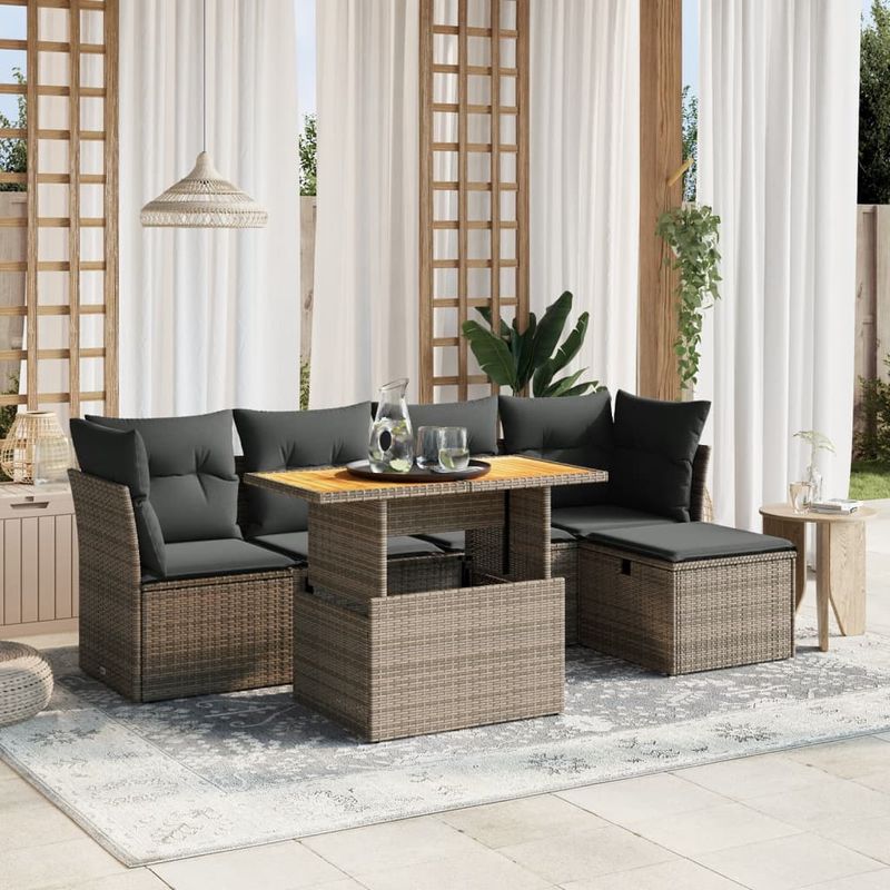Casa si Gradina - Gradina si terasa - Mobilier exterior - Seturi mobila gradina - Set mobilier gradina cu perne, 6 piese, gri, poliratan - Infinity.ro