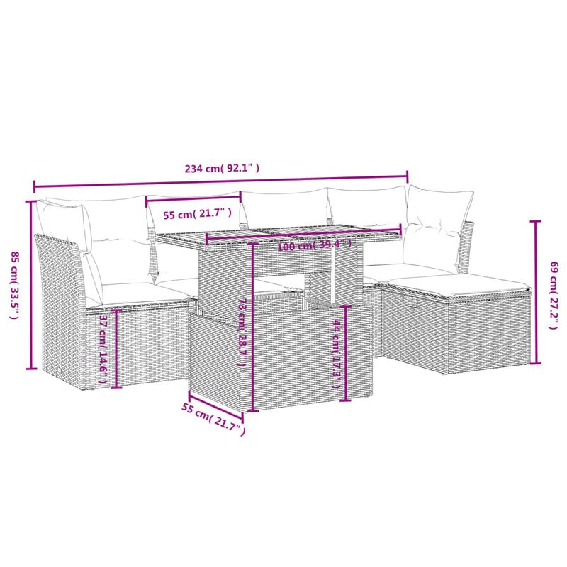 Casa si Gradina - Gradina si terasa - Mobilier exterior - Seturi mobila gradina - Set mobilier gradina cu perne, 6 piese, gri, poliratan - Infinity.ro
