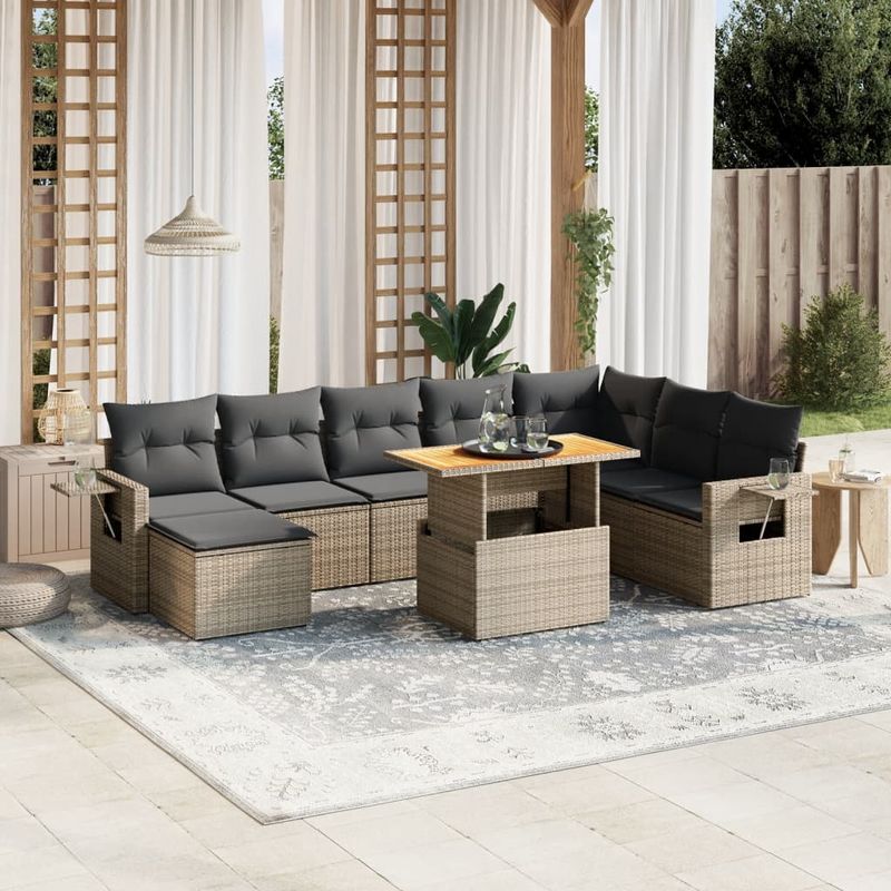 Casa si Gradina - Gradina si terasa - Mobilier exterior - Seturi mobila gradina - Set canapele de gradina, 9 piese, cu perne, gri, poliratan - Infinity.ro