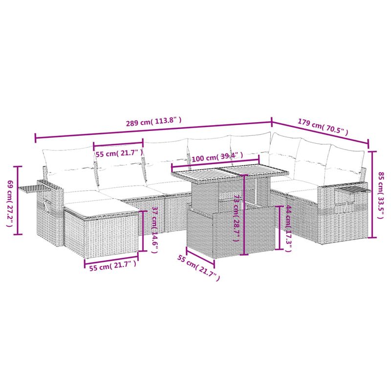 Casa si Gradina - Gradina si terasa - Mobilier exterior - Seturi mobila gradina - Set canapele de gradina, 9 piese, cu perne, gri, poliratan - Infinity.ro