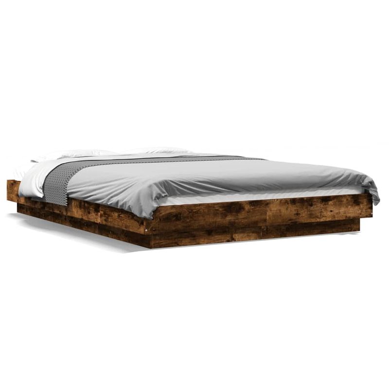 Casa si Gradina - Mobilier - Paturi si accesorii - Paturi - Cadru pat cu lumini LED stejar fumuriu 120x190cm lemn prelucrat - Infinity.ro