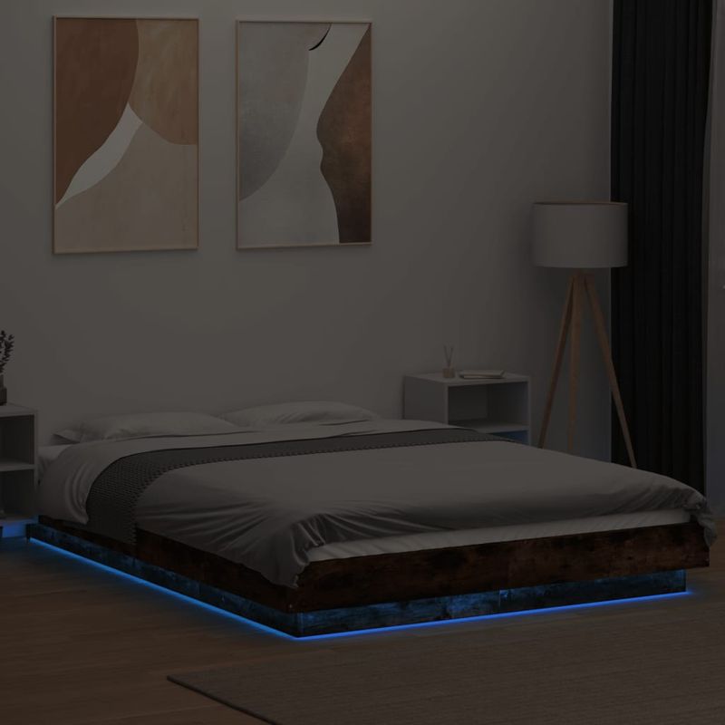 Casa si Gradina - Mobilier - Paturi si accesorii - Paturi - Cadru pat cu lumini LED stejar fumuriu 120x190cm lemn prelucrat - Infinity.ro