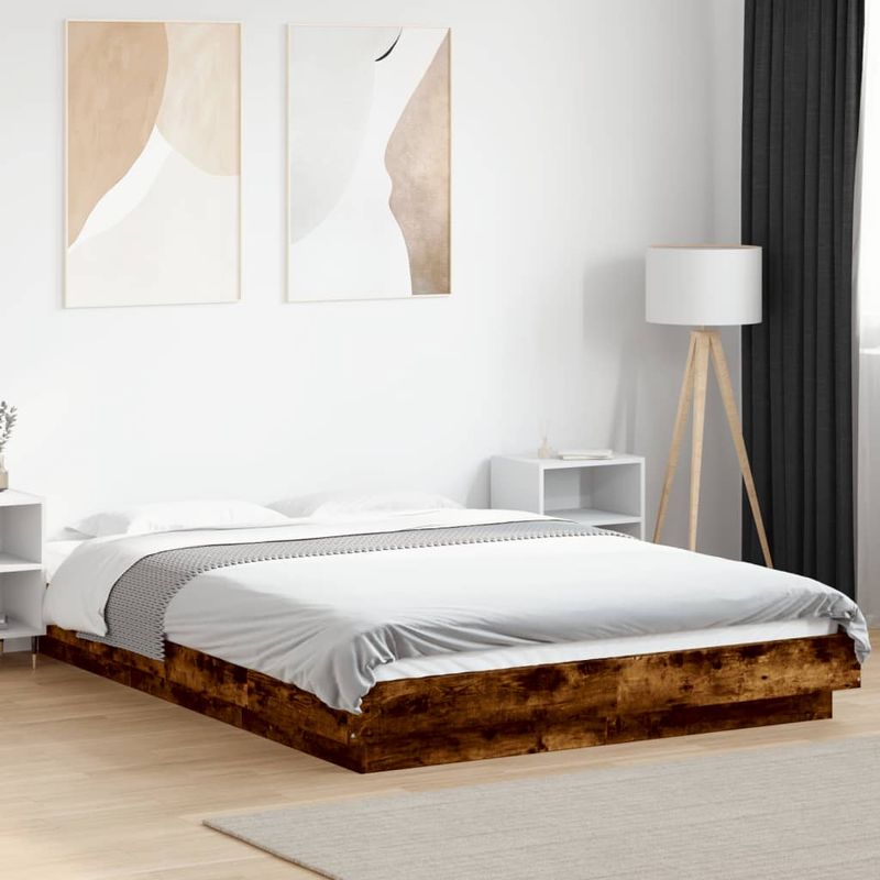 Casa si Gradina - Mobilier - Paturi si accesorii - Paturi - Cadru pat cu lumini LED stejar fumuriu 120x190cm lemn prelucrat - Infinity.ro