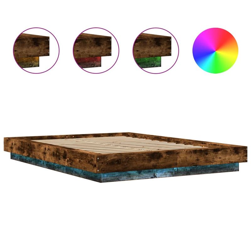 Casa si Gradina - Mobilier - Paturi si accesorii - Paturi - Cadru pat cu lumini LED stejar fumuriu 120x190cm lemn prelucrat - Infinity.ro