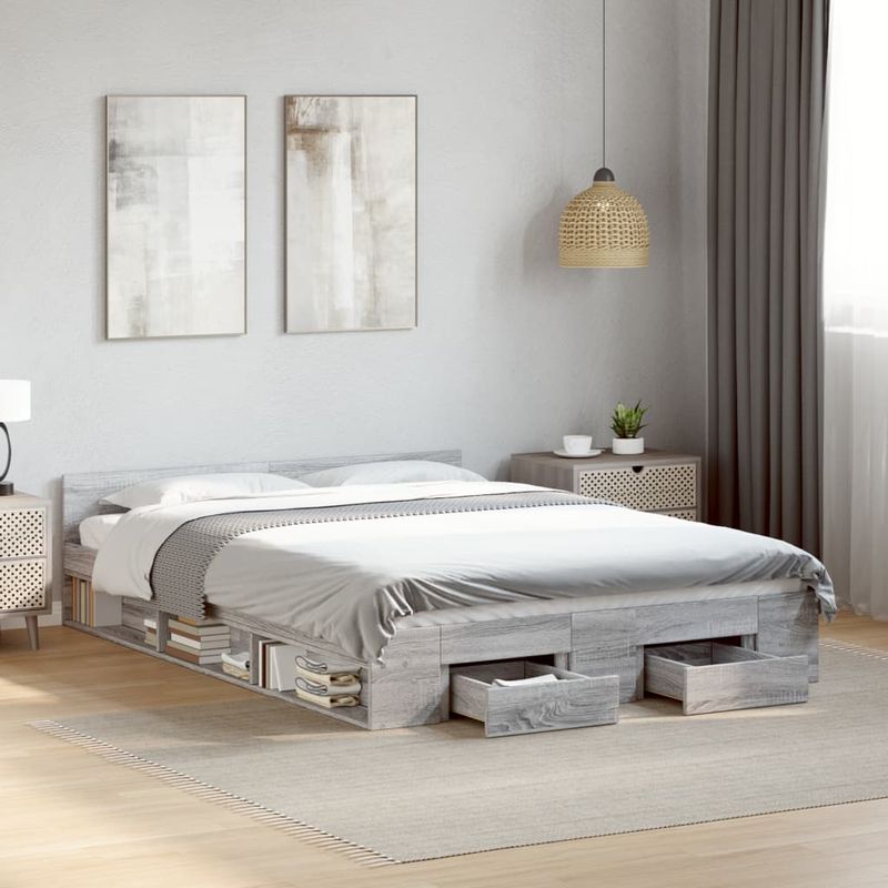 Casa si Gradina - Mobilier - Paturi si accesorii - Paturi - Cadru de pat cu sertare gri sonoma 120x200 cm lemn prelucrat - Infinity.ro
