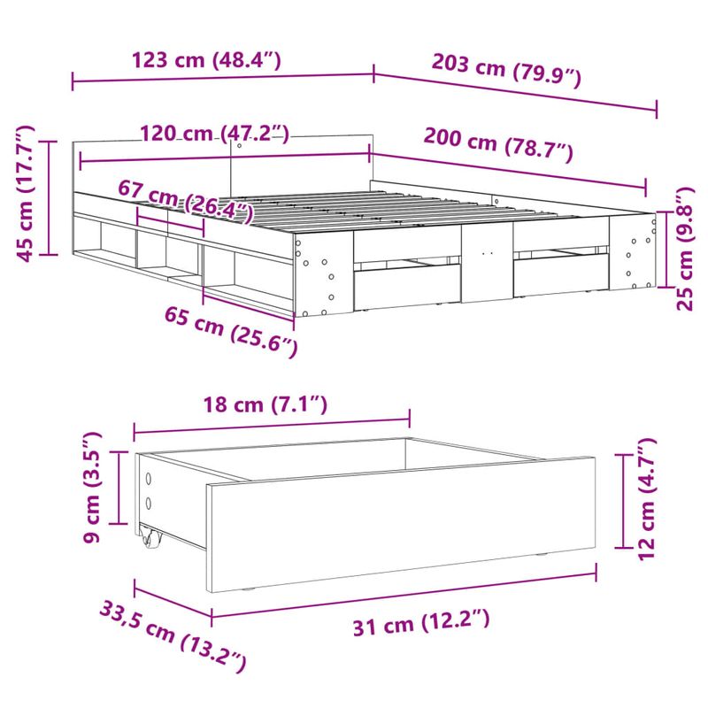 Casa si Gradina - Mobilier - Paturi si accesorii - Paturi - Cadru de pat cu sertare gri sonoma 120x200 cm lemn prelucrat - Infinity.ro